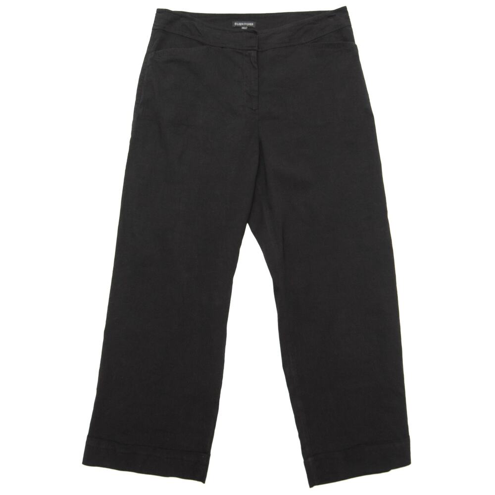Eileen Fisher Black Linen Blend Wide Leg Crop Cuffed Pants Size Small